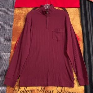 CHAP’S-men’s burgundy cotton long sleeve 1/4-zip lightweight sweater w/pocket